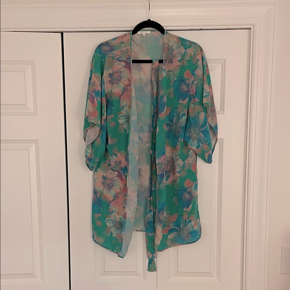 Anthropologie Silk Komono Watercolor Floral Cardigan Robe | Natalija | size: XS
